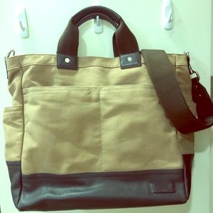 Coach Mixed Material Tote; Leather and Twill